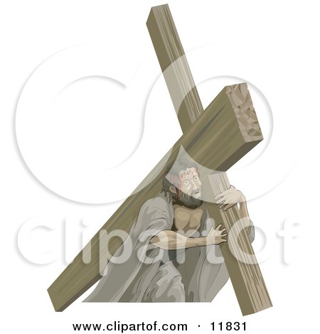 Royalty-free religious clipart picture of Jesus carrying the cross.
