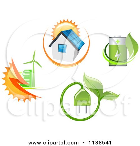 Clipart of Green Energy Utility Icons - Royalty Free Vector