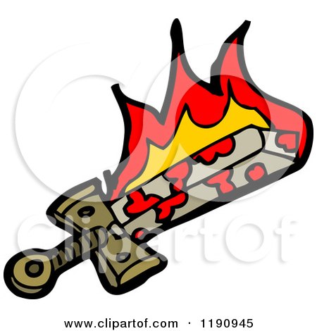 Cartoon of a Flaming Sword - Royalty Free Vector Illustration by