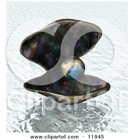 Royalty-free clipart picture of an open oyster shellfish with planet Earth 