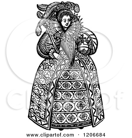 Clipart of Vintage Black and White Queen Elizabeth the ...