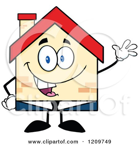 Cartoon of a Happy Home Businessman Mascot Waving - Royalty Free Vector