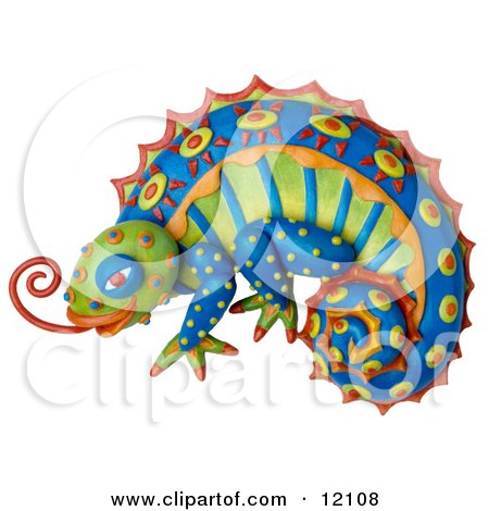  of a colorful chameleon lizard with bright decorative patterns, 