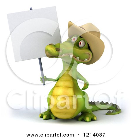 Clipart of a 3d Crocodile Wearing a Cowboy Hat - Royalty Free