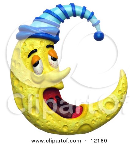 12160-Clay-Sculpture-Of-A-Sleepy-Half-Crescent-Moon-Wearing-A-Blue-Night-Cap-And-Yawning-Clipart-Picture.jpg