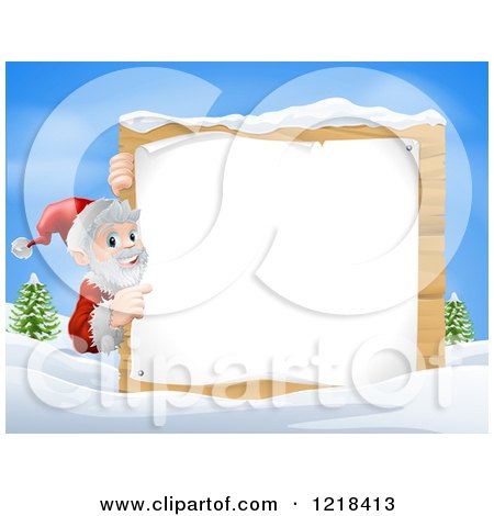  - 1218413-Clipart-Of-Santa-Claus-Pointing-To-A-Christmsa-Sign-In-The-Snow-Royalty-Free-Vector-Illustration