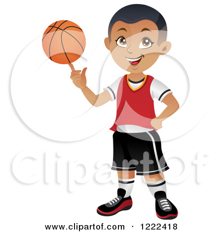 Clipart of a Black Basketball Player Boy Spinning the Ball on His