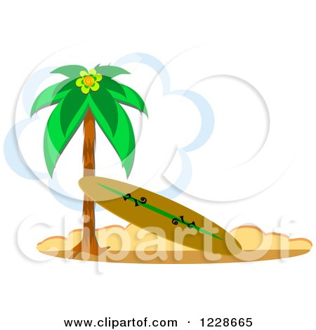 Clipart of a Surfboard Leaning Against a Beach Palm Tree ...