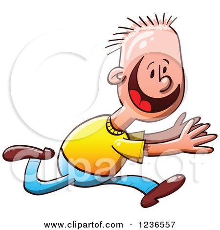 Clipart of an Excited Caucasian Boy Running - 
