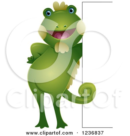 Clipart of a Cute Iguana Leaning Against a Sign - Royalty ...