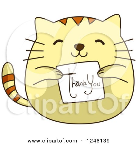 Clipart of a Yellow Kitty Cat Holding a Thank You Card ...