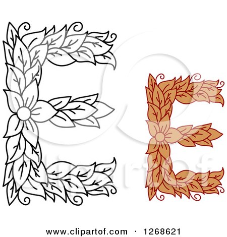 Clipart of Floral Capital Letter E Designs with a Flower - Royalty ...