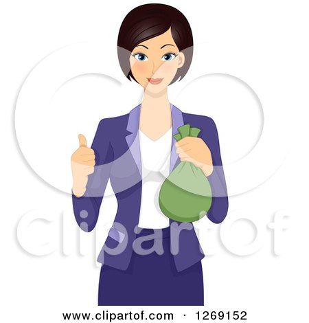 http://images.clipartof.com/small/1269152-Clipart-Of-A-Young-Businesswoman-Holding-A-Money-Bag-And-Giving-A-Thumb-Up-Royalty-Free-Vector-Illustration.jpg