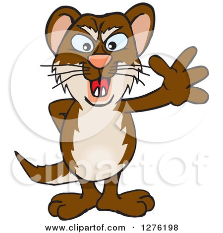 Clipart of a Happy Weasel Waving - Royalty Free Vector Illustration by