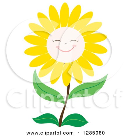 Clipart of a Happy Yellow Daisy or Sunflower Smiling ...