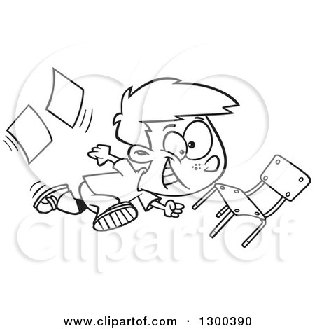 Lineart Clipart of a Cartoon Black and White School Boy ...