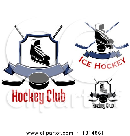 Clipart of Ice Skates, Crossed Hockey Sticks, Banners ...