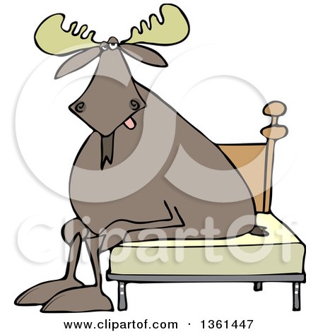 Clipart of a Cartoon Tired Moose Sitting on a Bed - Royalty Free ...