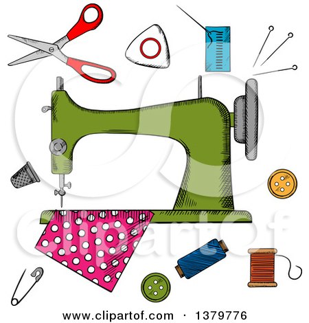 sewing machine notions sketched illustration vector royalty clipart seamartini graphics tradition sm clip