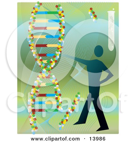 Royalty-free science clipart picture of a human silhouette and DNA double 