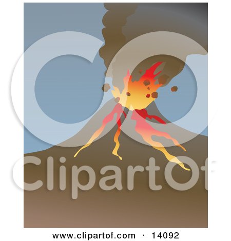 Royalty-free natural disaster clipart picture of lava erupting from a 