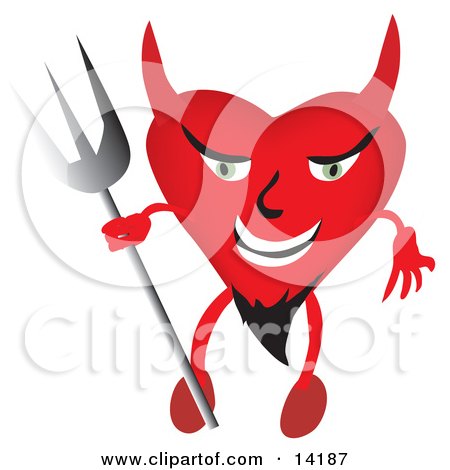 Evil Devilish Heart Character With a Goatee, Holding a Pitchfork Clipart Illustration by Rasmussen Images