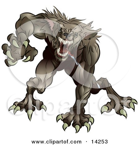  growling werewolf monster rushing forward to attack.