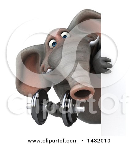 Clipart of a 3d Elephant Character Looking Around a Sign ...