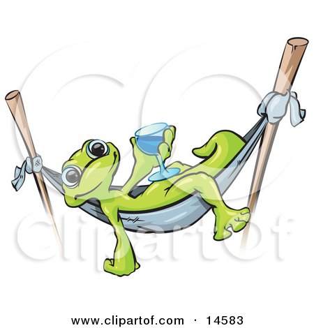 Royalty-free cute animal clipart picture of a green gecko relaxing 