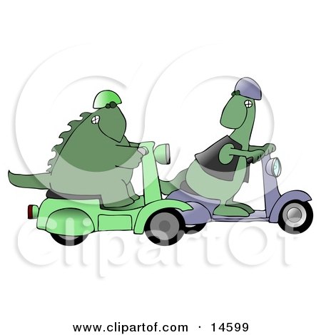 14599-Green-Dinosaur-Wearing-A-Vest-And-Helmet-And-Riding-A-Scooter-Looking-Back-Over-His-Shoulder-While-Passing-Another-Scooter-Riding-Dino-Clipart-Illustration.jpg