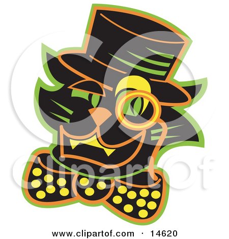Royalty-free halloween holiday clipart picture of a black cat wearing a hat 