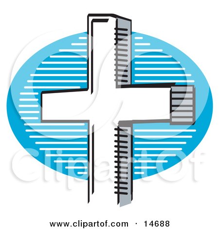 Royalty-free holiday clipart picture of a white crucifix over a blue and 