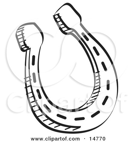  of a black and white metal lucky horseshoe over a white background.