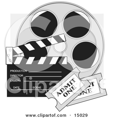Hollywood Film Stars on Movie Tickets In Front Of A Take Clapperboard And A Reel Of Movie Film
