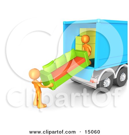 Small Sofa on Orange Living Room Sofa Into A Blue Moving Truck Clipart Graphic Jpg