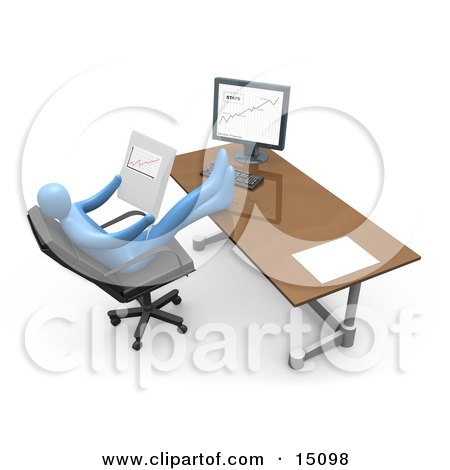 Blue Chairs on Relaxed Blue Business Person Seated In A Chair In Front Of A Computer