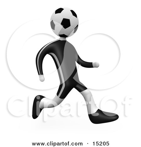  player person with a soccer ball head running over a white background.
