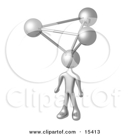 Silver Employee With Atoms On His Head, Sym