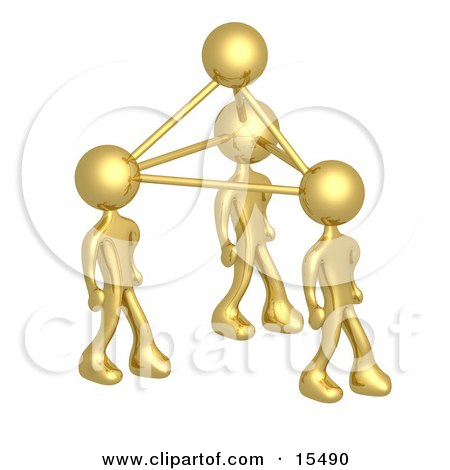 Gold Business People Connected By Atoms Symbolizing Teamwork Brainstorming 