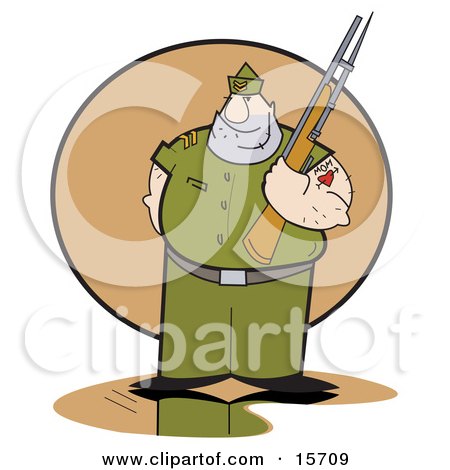 Royalty-free people clipart picture of a drill sergeant with a mom tattoo, 