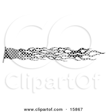 Royalty-free (RF) Clipart Illustration of a Waving Checkered Flag Background 