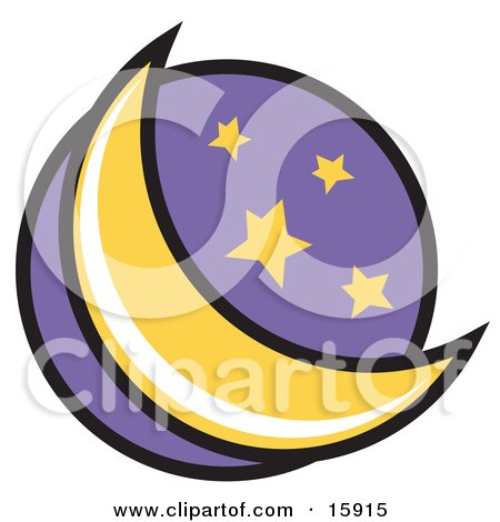 Crescent Moon And Stars In The