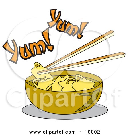 Royalty-free food clipart picture of chopsticks lifting food out of a bowl 