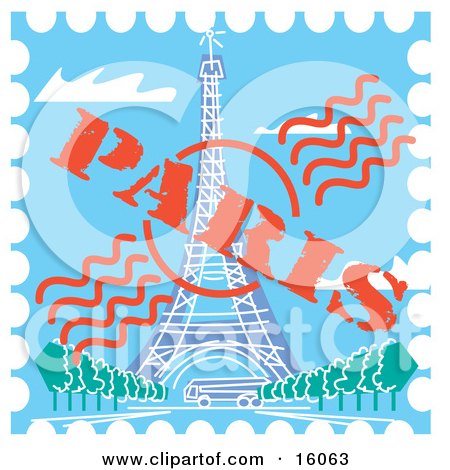 Postage  on 16063 Postage Stamp With The Eiffel Tower In Paris France Clipart