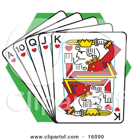 Royalty-free clipart picture of a straight flush of playing cards.