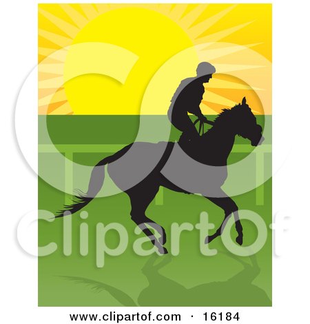 Royalty-free animal clipart picture graphic of a jockey riding a horse and 