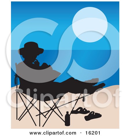 Blue Chairs on Woman Seated In A Chair On The Beach  Silhouetted With Her Sandals And