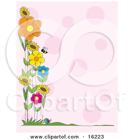 Spring Backgrounds on Spring Flowers Along The Border Of A Pink Background Clipart