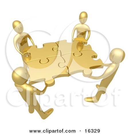  Up Connected Pieces To A Gold Puzzle Symbolizing Excellent Teamwork 