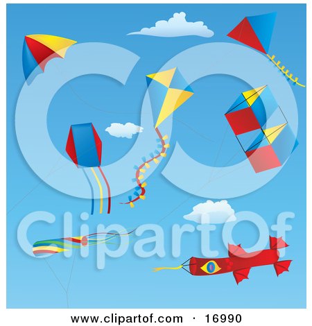 http://images.clipartof.com/small/16990-Group-Of-Different-Kites-Including-Box-Diamond-Triangle-Windsocks-And-One-Kite-Resembling-A-Rocket-Flying-In-The-Sky-Clipart-Illustration.jpg